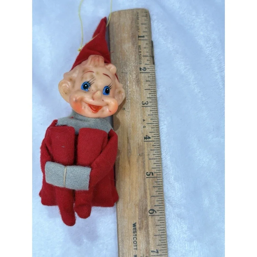 Knee Hugger Christmas Elf Ornament Vintage Red Felt Suit Japan Pixie Delta